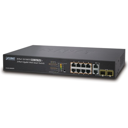 Planet 8-Port 10/100TX 802.3at PoE + 2-Port Gigabit TP/SFP Combo Web Smart Switch (FGSD-1008HPS)