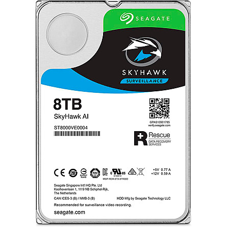 Ổ Cứng HDD 3.5" Seagate Skyhawk AI 8TB 7200RPM SATA 3 256MB Cache (ST8000VE001)
