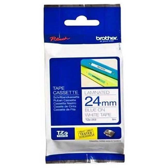 Giấy In Nhãn Brother Chữ Xanh Nền Trắng - Rộng 24M x Dài 8M (TZe-253)