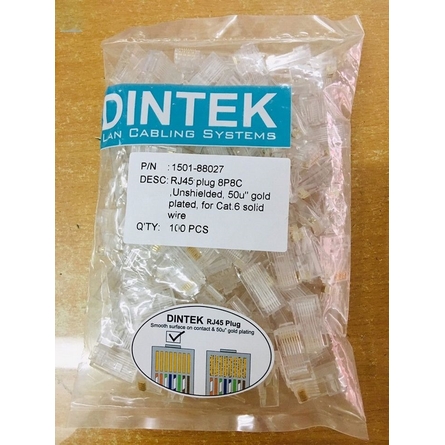Đầu Bấm Mạng Dintek RJ45 Cat 6 (1501-88027) (100c/bịch)