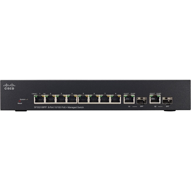 Cisco SF302-08PP 8-Port 10/100Mbps PoE+ Managed Switch (SF302-08PP-K9-EU)