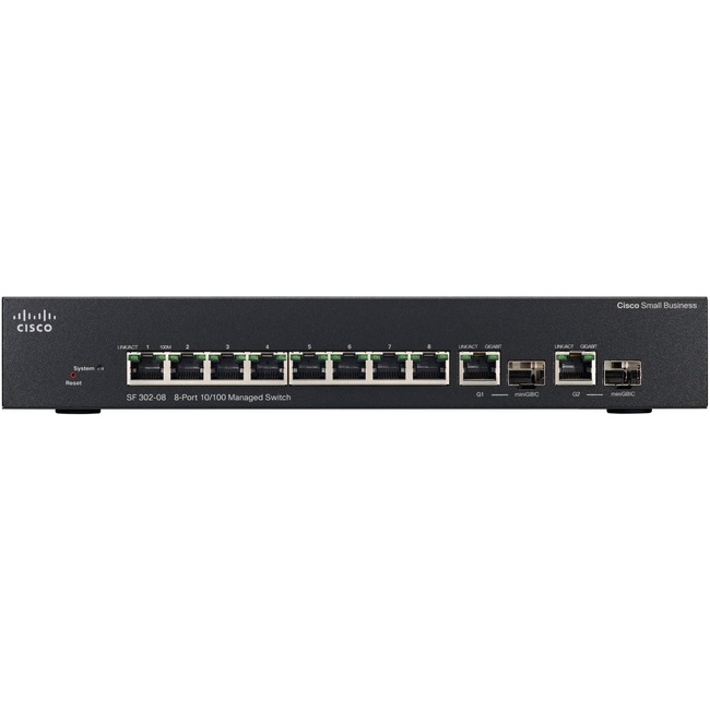 Cisco SF302-08 8-Port 10/100Mbps Managed Switch With Gigabit Uplinks (SRW208G-K9-G5)