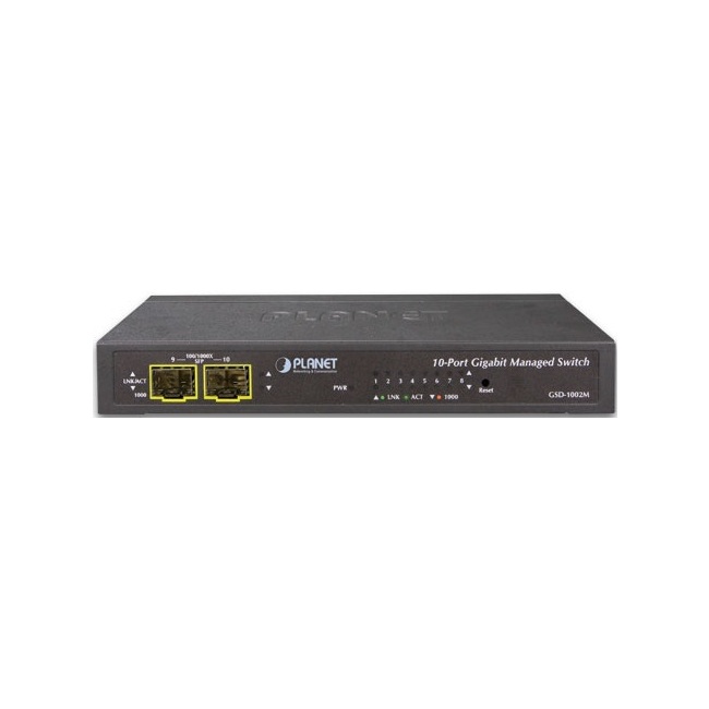 Planet 8-Port 10/100/1000Mbps + 2-Port 100/1000X SFP Managed Desktop Switch (GSD-1002M)