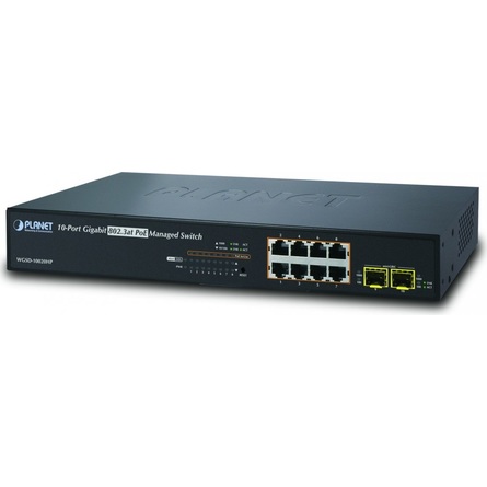 Planet 8-Port 10/100/1000Mbps PoE Plus + 2 100/1000X SFP Managed Ethernet Switch (WGSD-10020HP)