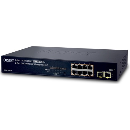 Planet 8-Port 10/100/1000T 802.3at PoE +  2-Port 100/1000X SFP Managed Switch (GS-4210-8P2S)