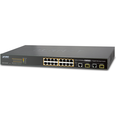 Planet 16-Port 10/100TX 802.3at PoE + 2-Port Gigabit TP/SFP Combo Web Smart Ethernet Switch (FGSW-1816HPS)