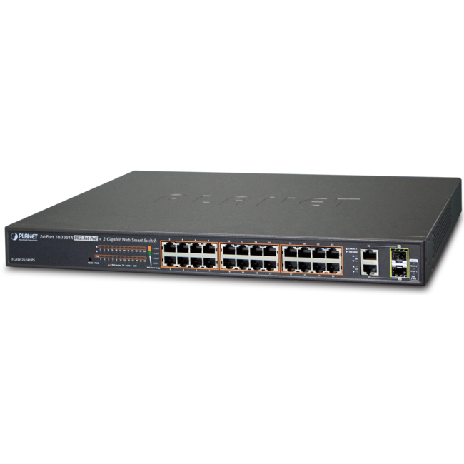 Planet 24-Port 10/100TX 802.3at PoE + 2-Port Gigabit TP/SFP Combo Web Smart Ethernet Switch (FGSW-2624HPS)
