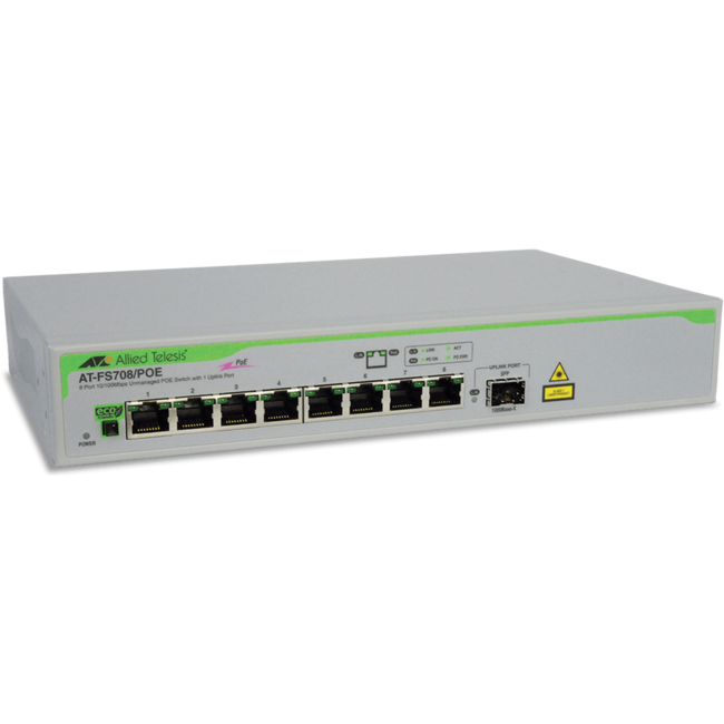 Allied Telesis 8-Port Unmanaged Fast Ethernet Switch (AT-FS708LE/POE)