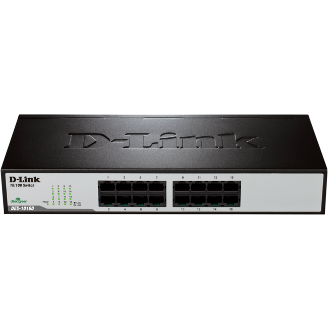 D-Link 16‑Port Fast Ethernet Unmanaged Desktop Switch (DES-1016D)