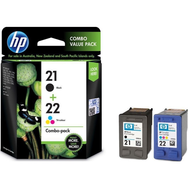 HP 21 Black/22 Tri-color 2-pack Original Ink Cartridges (CC630AA)