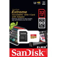 Thẻ Nhớ Sandisk Extreme 32GB microSDHC UHS-I V30 U3 Class 10 A1 + SD Adaptor (SDSQXAF-032G-GN6MA)